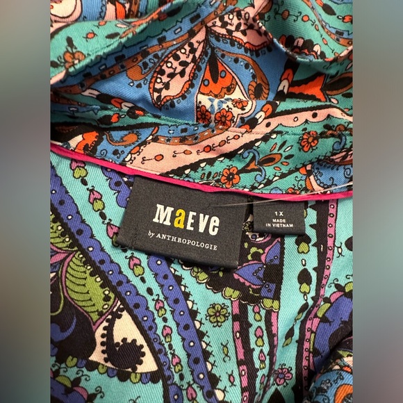New Anthro MAEVE The Paz Blouse Patchwork Paisley Shirt Top Colorful Floral Pink - Picture 12 of 16